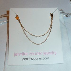 Jennifer Zeuner Double Star, Gold Over Stainless Steel, Minimalist Necklace, New